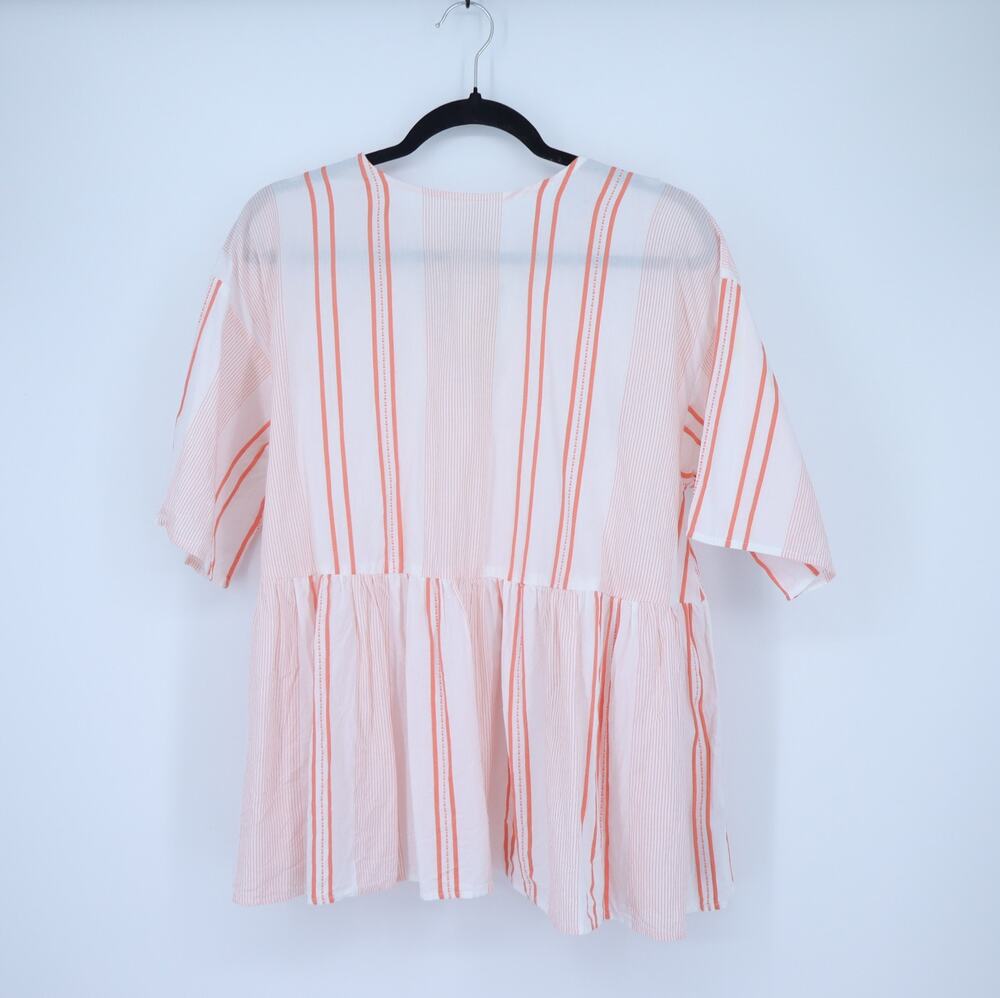 ASOS DESIGN Oversized Peplum Blouse Orange Stripe Embroidered Tie Neck Women's 4